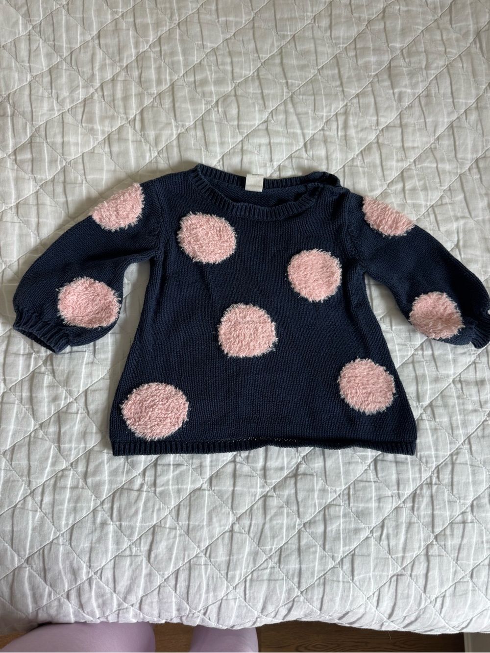 Tucker + Tate Navy Sweater with Pink Fuzzy Polka Dots